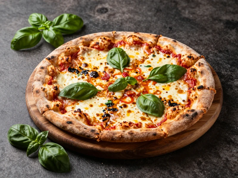 Nos pizzas maison — base crème et tomate.